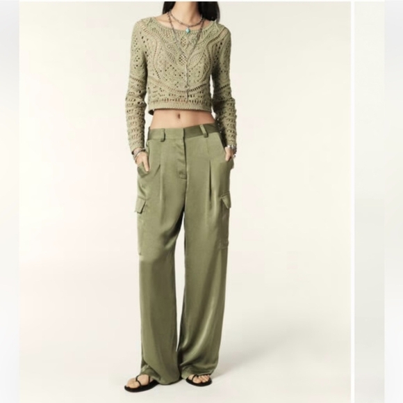 Ba&sh Carry Satin Wide Leg Pleated Flutter Pants US 2 - Picture 2 of 16